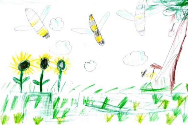 Die ersten Klassen malen Bienen